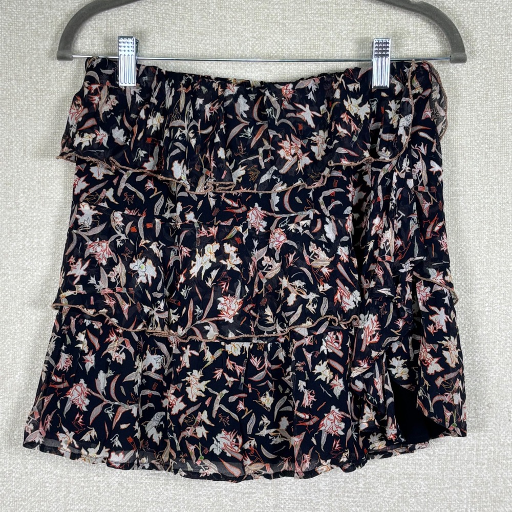 IRO Mini Skirt Size EU 36 - US Small Floral Tiered Mini Skirt Black Ruffle Party - Picture 1 of 9